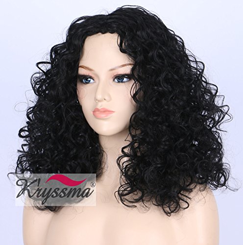 Kâ€™ryssma Short Curly Wig - Realistic Looking Cheap Natural Black Glueless Synthetic Wigs for Women Heat Resistant #1B (CYM021)