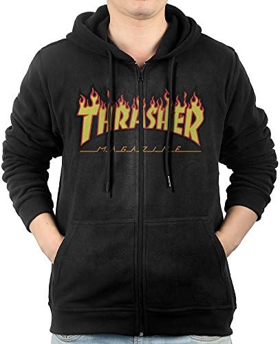 Men Thrasher Magazine Skateboarding Fleece Hoodie Black