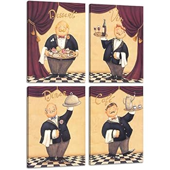 Amazon Com Set Of 4 Happy French Chef Kitchen Prints Le Chef Cook