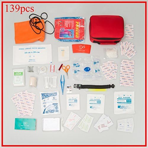 KJL 139 Pieces Ultralight First Aid Kit, Portable with Bag On the Go for Survival Emergency,Hiking,Camping,Travelling,Sporting,Home and School