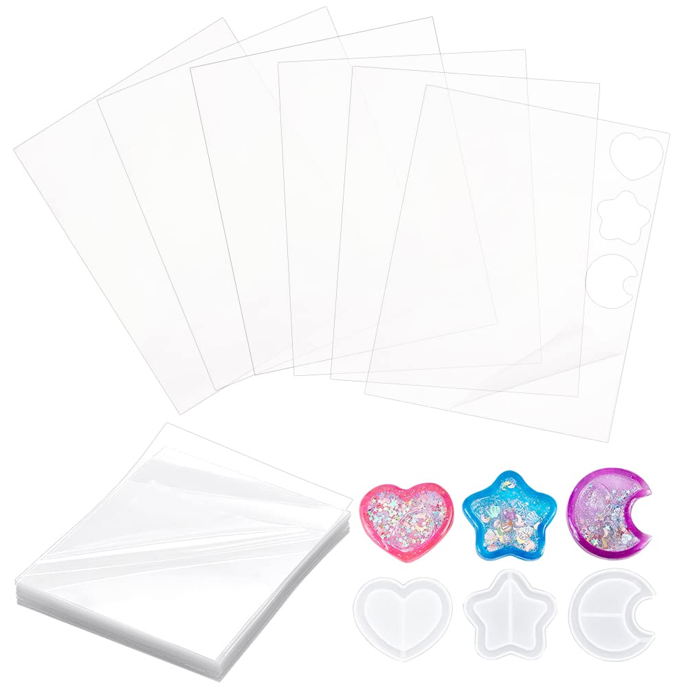 OLYCRAFT 3Styles Silicone Shaker Molds with 50 Sheets Thin Plastic Stickers Quicksand Mold for Silicone Resin Molds Making Quicksand Pendant Jewelry Decoration DIY Crafts