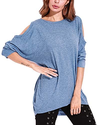 FLORHO Women's Casual Loose Solid Blouse Batwing Sleeve Top with Pockets Asymmetrical Hem