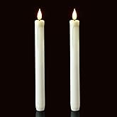 Homemory 2 Pack Flameless Taper Candles, No Remote, Realistic Flickering Battery Operated Candlesticks, White LED Plastic Candle Safe for Weddings, Table Decor, Christmas, and Halloween