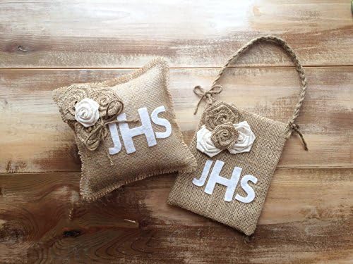 Monogrammed Burlap Ring Bearer Pillow &amp; Flower Girl Bag Set
