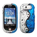 Silver Black Blue Vine Flower Stripe Rubberized Design Snap on Hard Cover Protector Faceplate Cell Phone Case for AT&T Pantech Ease P2020 2020 + Free Wrist Band (Ship in Cardboard Box)