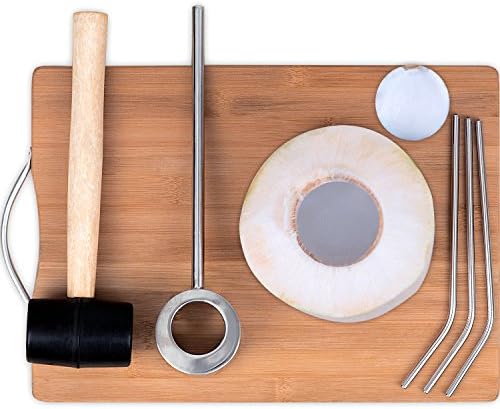 Coconut Opener, Coconut Opener Kit with Hammer Stainless Steel Opening Utensil Premium Wooden Handle Coconut Opener Tool Set for Young Coconuts Easy and Safe for Your Family