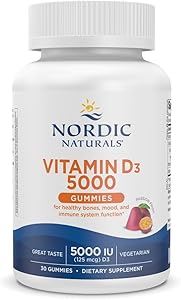 Nordic Naturals Vitamin D3 5000 Gummies, Passion Fruit - 30 Gummies - Support for Healthy Bones, Mood, & Immune System - Vege