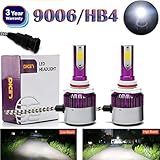 9006 HB4 9012 LED Headlight Bulbs 2018 Newest Design 12000LM All-in-One Conversion Kit COB High or Low Beam Super Bright 6000K White Plug & Play Car Light Replacement - 3 Year Warranty