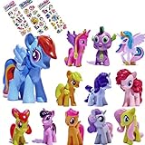 My Little Pony Set 12 pcs Toys | PVC Mini Figure Collection Playset | Kids Decor Cupcake Topper + Pony Stickers | By ToysOuletUSA