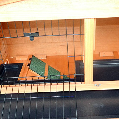 Olymstore 40'' Wooden Rabbit Hutch Chicken Coop House with Tray Ladder, Triangle Roof Waterproof Wood Pet Cage for Small Animals - Thumbnail 7