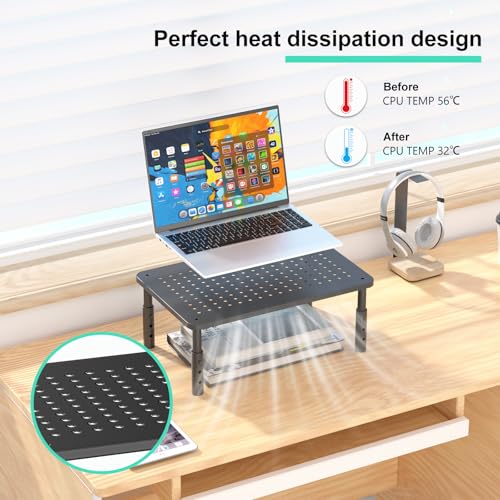 Bracwiser Monitor Stand: 3 Height Adjustable Screen Riser with Perforated Platform for Laptop, Printer, up to 20 kg, Pack of 2, MST003-2