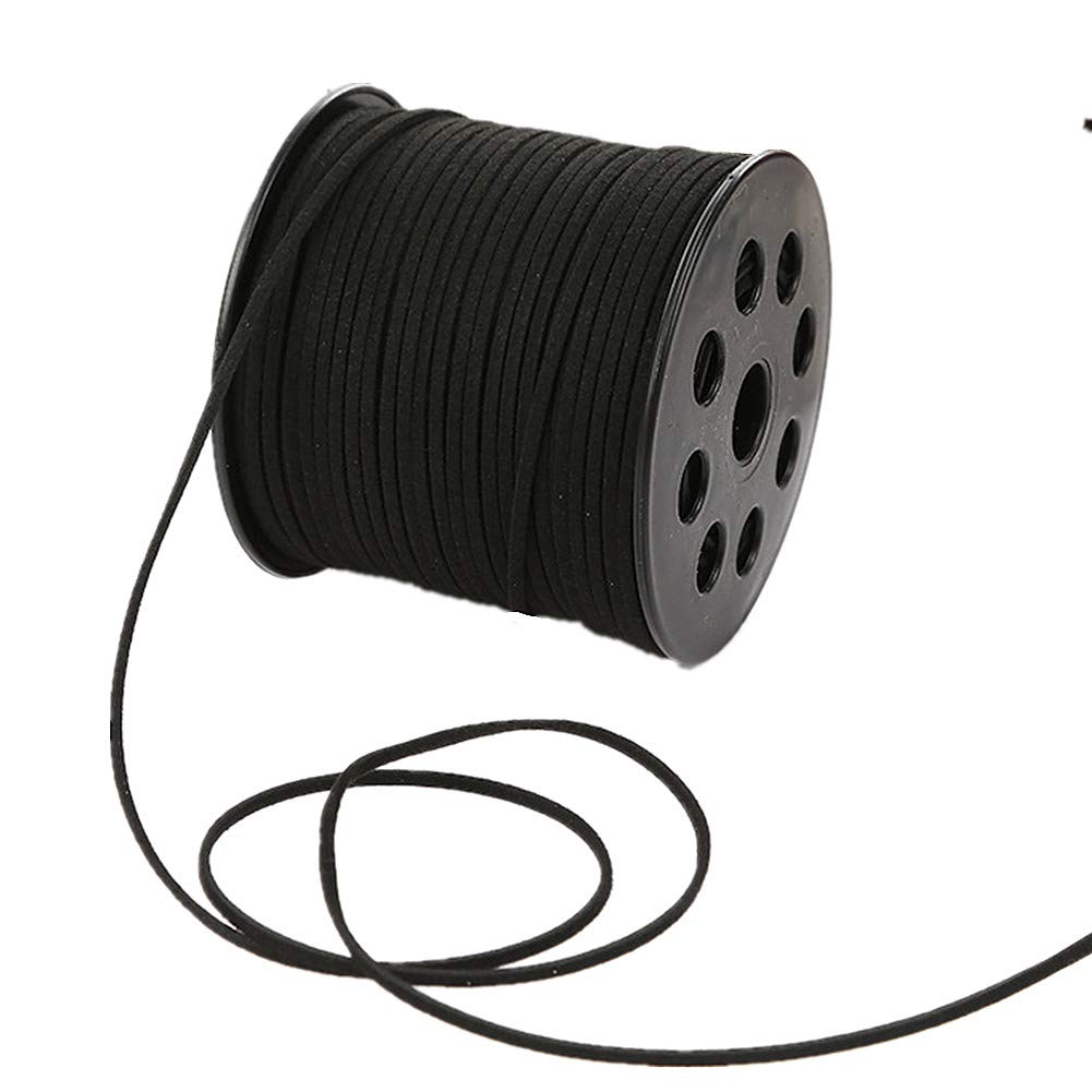 91 Meters Faux Suede Lace String Soft Beading Cord Thread Velvet Ribbons for Bracelet Necklace Bohe Headress Jewelry Making Dream Catchers Gift Wrapping Supplies(Black)