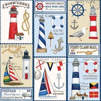 Nautical Sailboat Stamp Gift Wrap Roll 24" X 16'