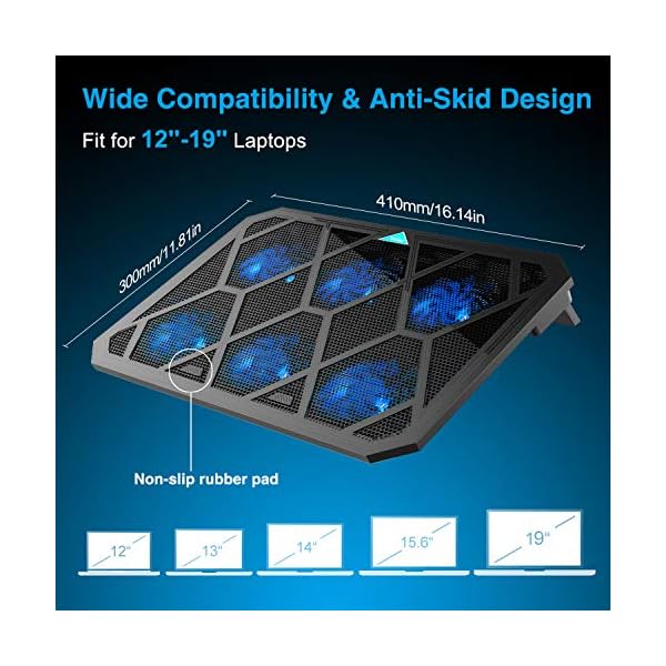 TECKNET-Laptop-and-Notebook-Cooling-Pad-6-Fans-Laptop-Cooler-at-1400-RPM-and-Blue-LED-fits-up-to-19 TECKNET Laptop Cooling Pad Laptop Cooler with 6 Ultra Quiet Cooling Fan at 1400 RPM Rapid Cooling, Adjustable Height…