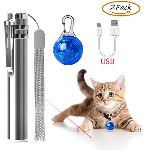 POQOD Cat Chaser Toy and Cat Collar Light,USB Charging flashlight 3 in 1, Catch Interactive LED Light Exercise Cats Training tools,Safety Lights of Dogs and Cats for Night Walking