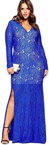 Elegant Embroidery Long Lace Plus Size Evening Gown Formal Dress (6XL)
