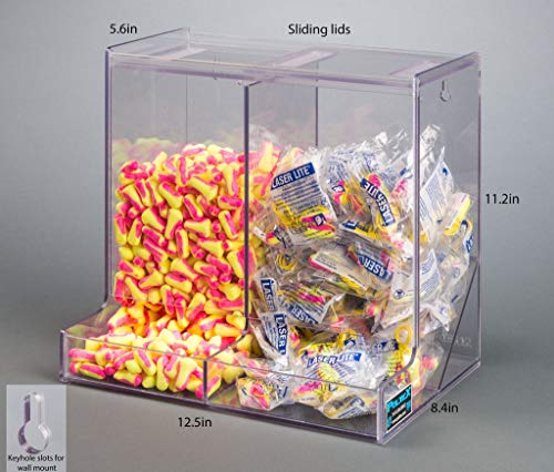 Bulk EARPLUG Dispenser (Break Resistant PETG) (Double BIN, Wall Mount)