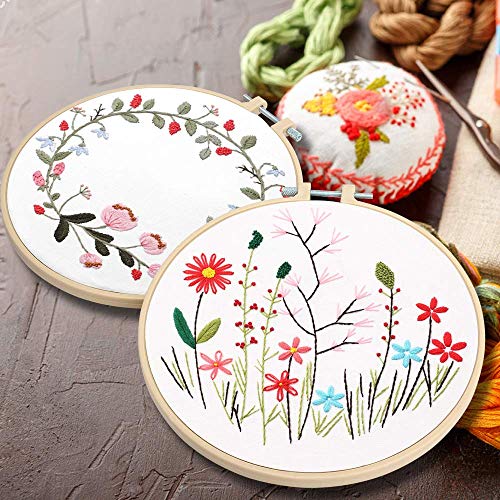 2 Pack Embroidery Kit with Pattern, Full Range of Stamped Embroidery Beginner Kit Including Patterned Embroidery Cloth Hoop Colored Threads and Needles Hand Sewing Craft - Thumbnail 5