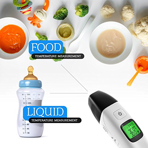 Thermometer Infrared - 5-IN-1 Ear / Forehead / Object / Liquids / Room- Fever Alarm- Instant Reading- Accurate Temperatures - family / baby- Gentile/Hygienic- Medically Proven CE/FDA- 100% SAFE - 2018