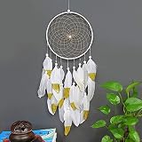 CHICIEVE Handmade Dream Catchers,White and Gold Feather Decoration for Christmas Wedding Party- Diameter 7.9" Length 27~29"