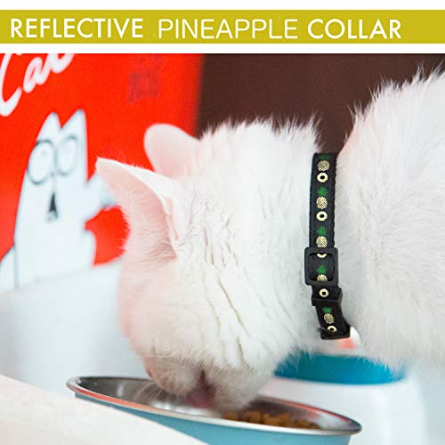 Cat Collar Pineapple, 3-Pack, Reflective with Bell, Solid & Safe Collars for Cats, Nylon, Kitty Collars, Pet Collar, Breakaway Cat Collar, Free Replacement
