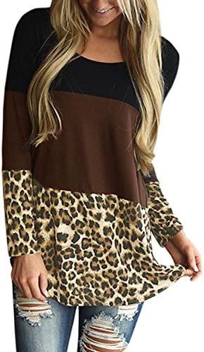 Hyacine Women Long Sleeve Tunic Tops for Leggings Pullover Sweatshirt Color Block Plaid T Shirt Brown XXL