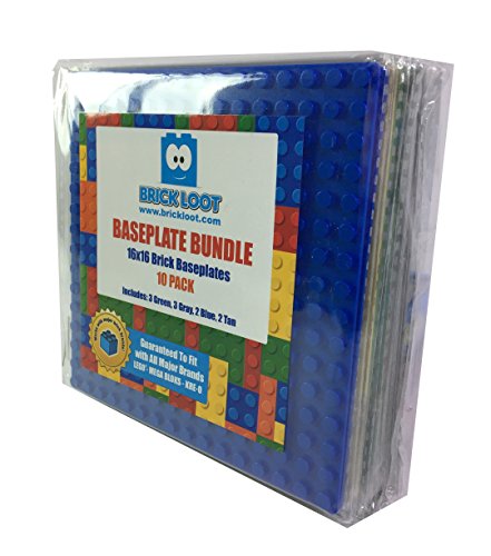 10 Pack Compatible 5 X 5 inches Baseplates 16 x 16 dots - Variety Pack by Brick Loot