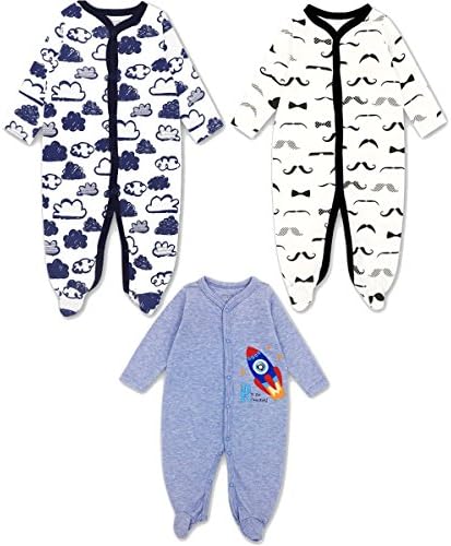 Baby Footed Boy Pajamas 3-Pack Fit Footed Cotton Romper Footed Sleep and Play