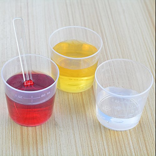 15pcs 2OZ Graduated Cups with 20pcs Plastic Applicators Sticks for Mixing Paint Stain Epoxy Resin, Wobe Mixing Cups & Stir Spoons Measuring Cups Medicine Cups Beaker Lab Cooking Liquid Container
