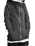 Allegra K Lady Long Sleeve Fleece Zip Closure Front Slant Pockets Hoodie