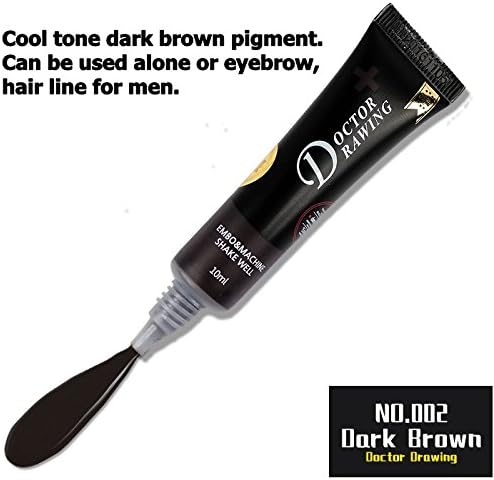 DOCTOR DRAWING + SEMI-PERMANENT MAKE UP MICRO PIGMENT 10ml, Tattoo Ink 15 colors + pigment ring (Dark Brown)