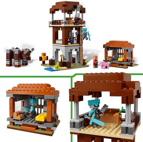 Minecraft EIN Verwüster am Plünderer-Außenposten - Gaming Spielzeug für Kinder - Minifigur mit Schnappkiefer Funktion und Dorf Festung - Gaming Geschenk für Jungen & Mädchen ab 8 Jahren - 21278