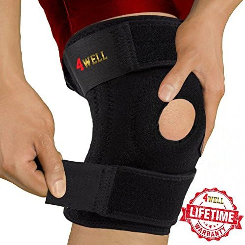 4WELL Knee Patella Support Brace for Men Women - Best Open Patella Knee Stabilizer for Walking Injury Recovery Running Sport ACL - Non Slip Comfortable Adjustable Knee Brace Neoprene. (FDA Approved)