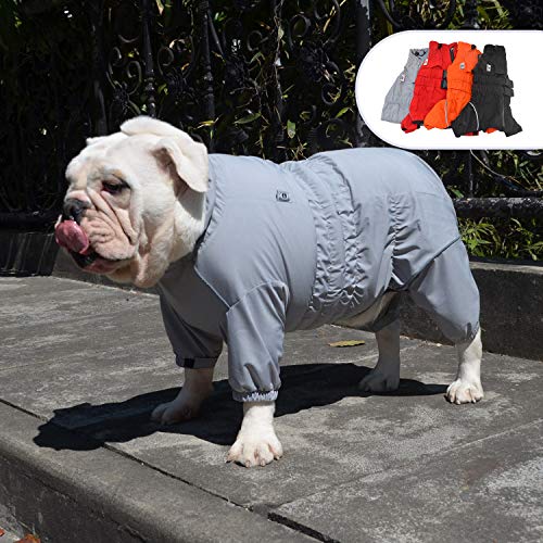 Dogs Waterproof Jacket, Lightweight Waterproof Jacket Reflective Safety Dog Raincoat Windproof Snow-Proof Dog Vest for Pugs English French Bulldog American Pit Bull Gray B-S
