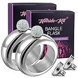Booze Shot Flask Bangle Bracelet- AB Crystal Lid Creative 304 Stainless Steel Wine Alcohol Liquor Flask bracelet for Women Girls Party Hidden Flask Set 3.5OZ-2PCS(Silver with crystal)