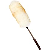 iHUFeather Lambs Wool Extendable Household Cleaning Duster 64" Wall Duster Cleaner with Stainless Steel Long Handle and Extension Pole for Cleaning High Ceiling Fan Interior Roof, Yellow&amp;White