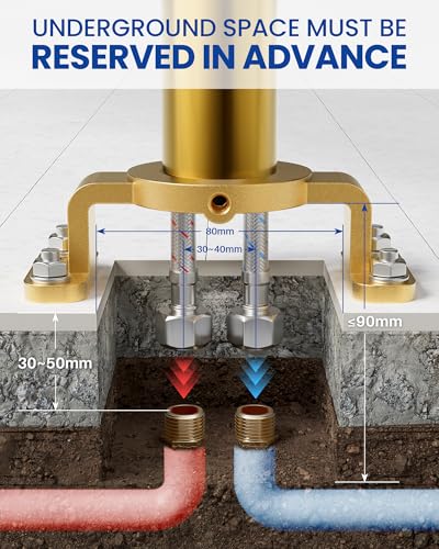 ARCORA Floor Bathtub Tap, Freestanding Bathtub Mixer, Pillar Bathtub Tap with Hand Shower, 360° Swivel, Copper and Stainless Steel, Ceramic Cartridge, Gold