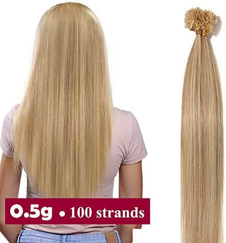 18" Pre Bonded Hair Extensions 100 Strands 100% Remy Human Hair Keratin Nail U Tip Real Hair Extension Straight #18/613 Ash Blonde&Bleach Blonde (45cm,50g)