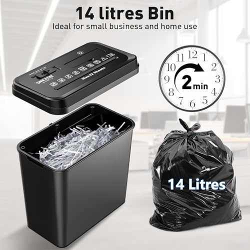 SINCHER 10-Sheet Strip Cut Paper Shredder for Home Office, 14L Waste Container, Fast and Durable Shredder for Documents, Credit Cards, CDs, Mail, and Cardboard, P-2 Security Level