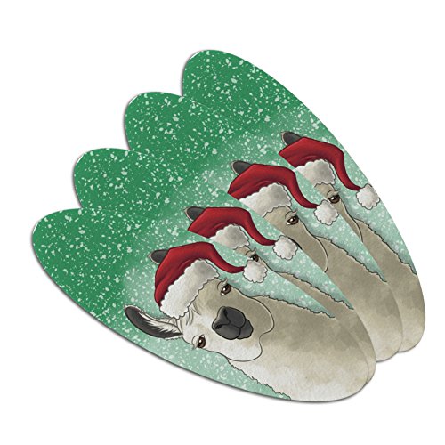 Fa La La La Llama Christmas Santa Hat Double-Sided Oval Nail File Emery Board Set 4 Pack