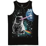 Space Cat Laser Eyes Adult Tank Top-Black (Large)