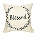 Fahrendom Rustic Blessed Olive Branch Vine Wreath Vintage Country Style Retro Farmhouse Quote Gift Cotton Linen Home Decorative Throw Pillow Case Cushion Cover with Words for Sofa Couch 18 x 18 Inch