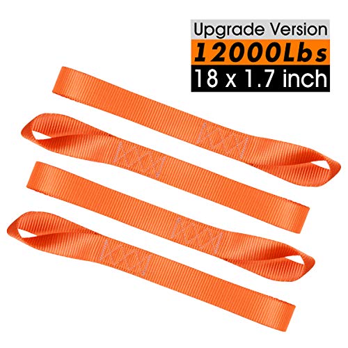 JCHL Soft Loops Tie Down Straps (4pk) 12,000lbs Max Strength 18"X1.7" Heavy Duty Motorcycle Tie Downs for use with Ratchet Strap - Secure Trailering of Motorcycles, Kayak, Jeep, ATV, UTV