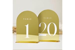 JINMURY Gold Mirror Arch Table Numbers for Wedding, 20 Pack 5x7" Gold Mirror Arch Acrylic Table Signs with Stand Acrylic Tabl