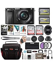 Sony Alpha a6000 24.3MP Mirrorless Digital Camera with 16-50 mm Lens (Black) and Two 64GB SD Card Bundle (8 Items)