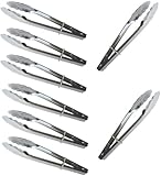 Set Of 8 Stainless Steel Clam Shell Food Service Tongs With Sliding Rings. Quality Construction, Dishwasher Safe
