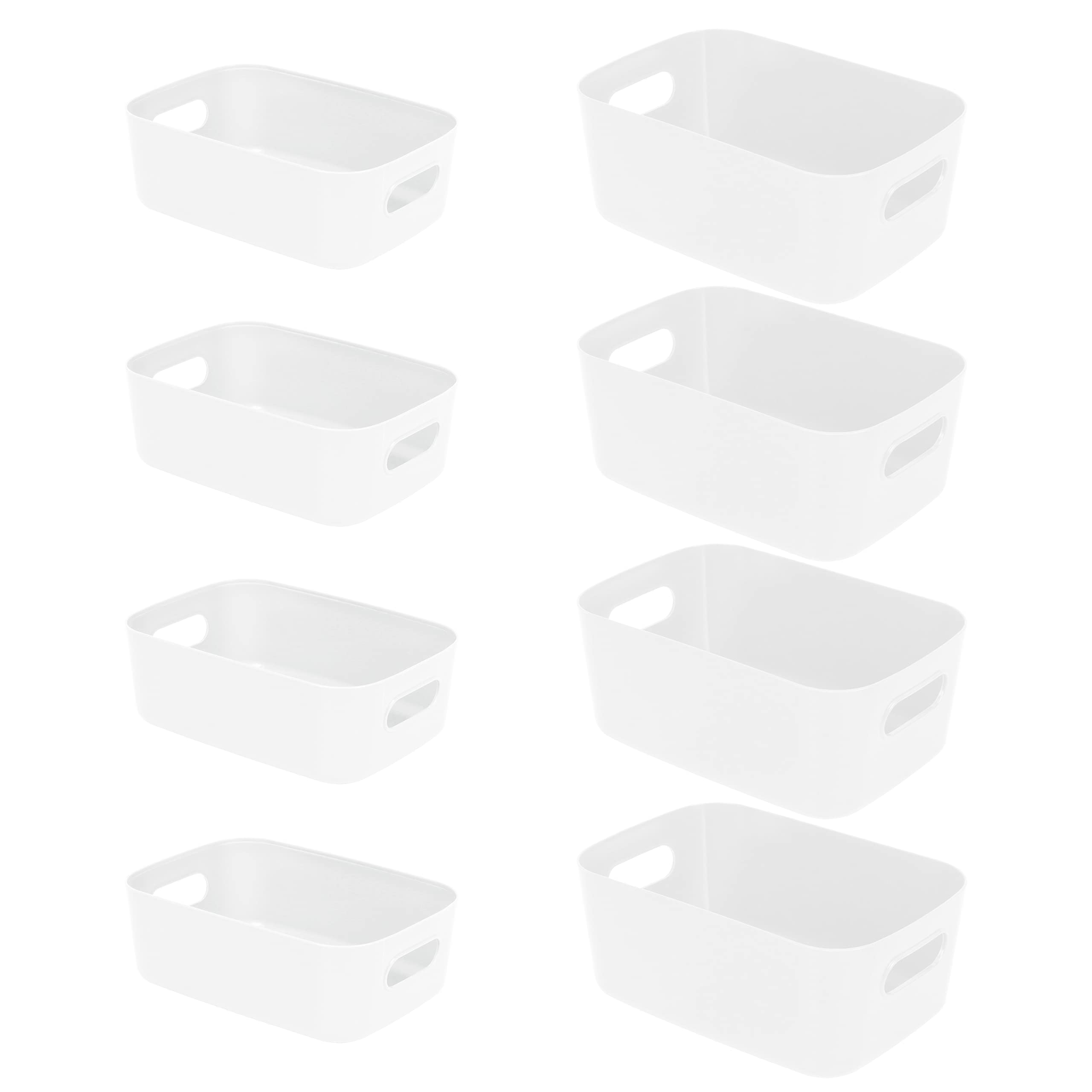 ZPONEED 8 Pack Plastic Storage Basket, White Storage Boxes, Organizing Wrap Bins for Shelves, Stackable Cupboard Organiser for Kitchen, Cupboard, and Bathroom Organizer on Shelves