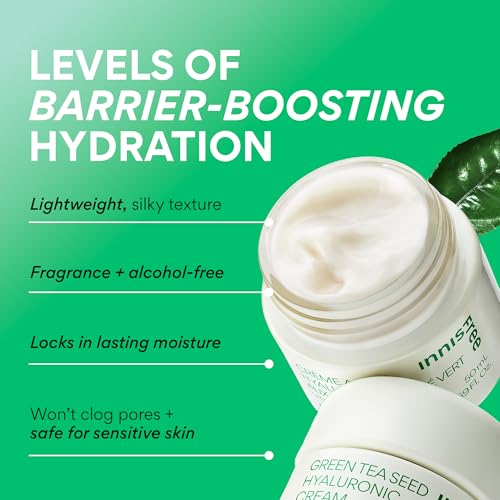 innisfree Green Tea Seed Hyaluronic Acid Cream with Barrier Boosting Complex & Ceramide, Hydrating Korean Face Moisturizer and Balancing Cream
