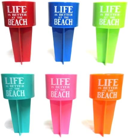 Life is Better at the Beach, Spiker Beach Beverage Holder, Set of 6