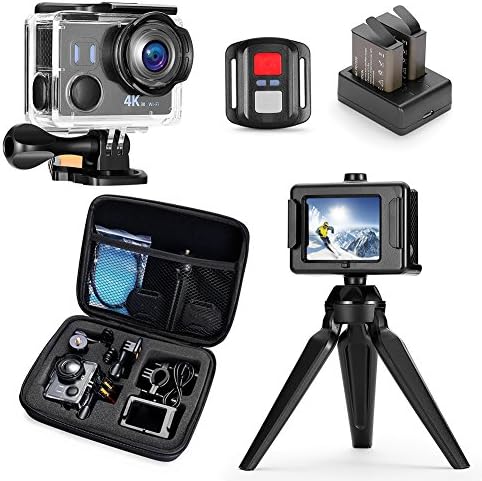 Darkeep 4K Action Camera WiFi Touch Screen Anti Shake 14MP 4K/30fps Sports Camera Waterproof Sony Sensor 170 ° Fisheye Lens with Remote Control Backup Battery and Portable Package
